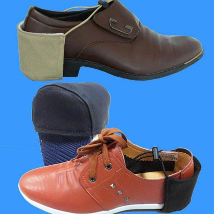 Driving Wear-Resistant Heel Cover For Flat Shoes 8 Cm Wide pictured on leather and casual flats, buckle-secured protective heel cover for daily wear