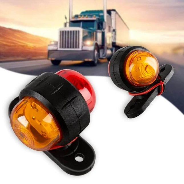 Dual-Color Truck Side Tail Light Two-Pack for Vans and Trailers with amber and red dual-color LEDs mounted near a semi truck