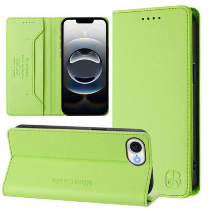 Dual-Folded Magnetic RFID Leather Phone Case For Everyday Use - lime green wallet-style phone case with RFID shielding, magnetic closure and card slots