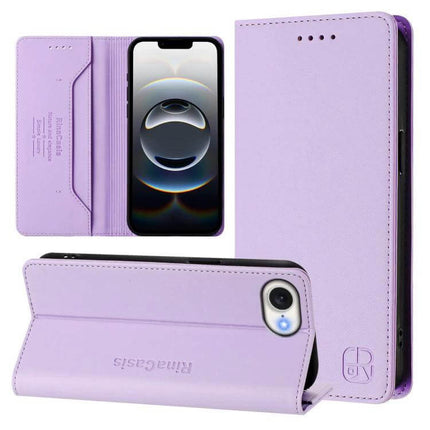 Dual-Folded Magnetic RFID Leather Phone Case For Everyday Use in pastel purple wallet-style PU TPU with card slots, magnetic closure and RFID shielding