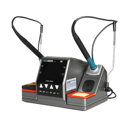 Dual Handles Soldering Station For Small-Joint Projects with two independent controllable handles and tips for precision electronics and jewelry work