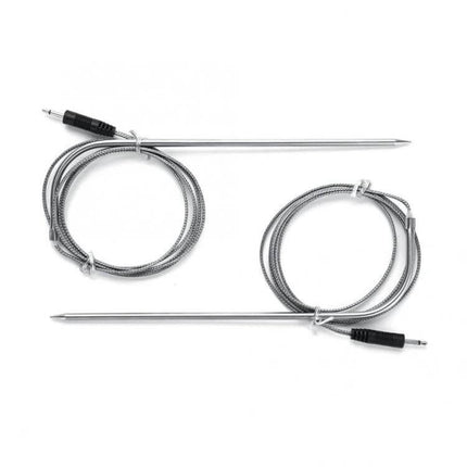 LCD Digital Food Thermometer With Dual Probes For Oven And Grill - pair of stainless steel dual probes with braided cables and jack connectors for oven and grill monitoring