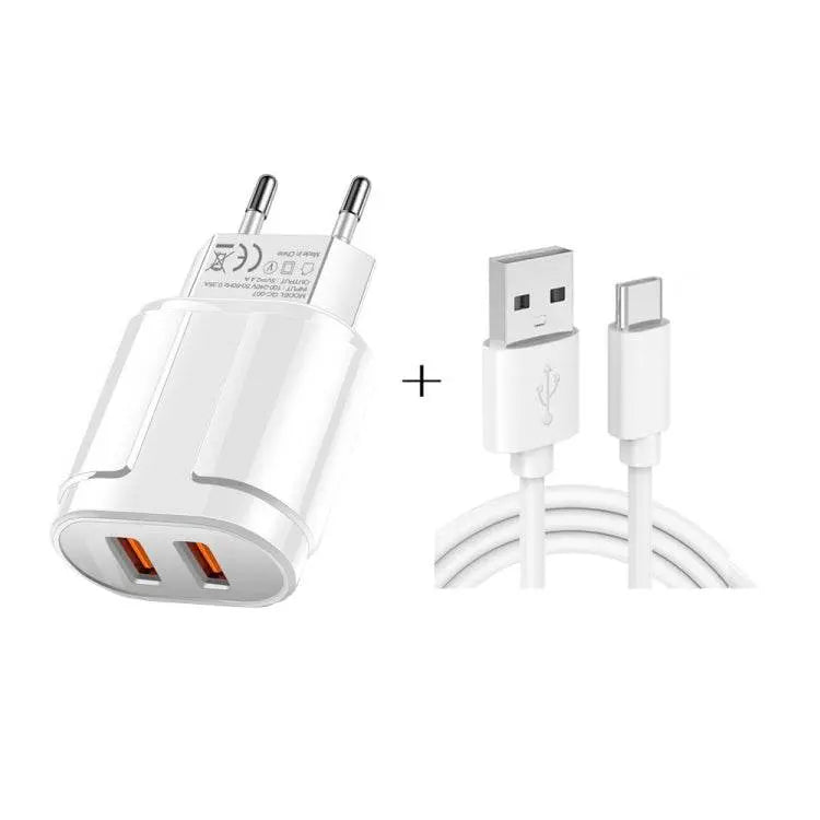 Dual USB Portable Travel Charger with Type-C Cable EU Plug