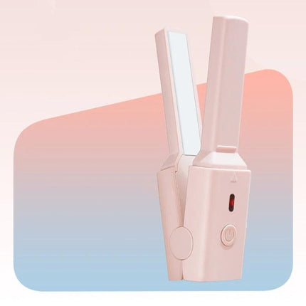 Dual-Use Mini Electric Hair Straightener, Cherry Pink portable USB-powered compact PTC ceramic touch-up travel styling