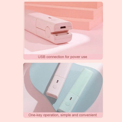 Dual-Use Mini Electric Hair Straightener, Cherry Pink USB-powered compact PTC ceramic coating for travel touch-ups, one-key operation