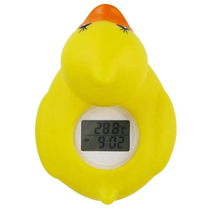 Duck Shaped Bath Thermometer Yellow For Kids Bath Time Safety - yellow duck thermometer with digital display and color-coded temperature LEDs for safe baths