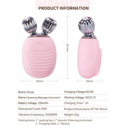 Duosi 2in1 Electric Facial Cleansing Brush For Daily Face Care compact pink silicone cleansing brush with vibration massage IPX6 waterproof