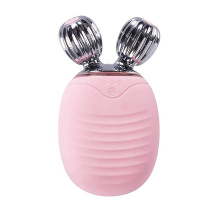 Duosi 2in1 Electric Facial Cleansing Brush For Daily Face Care compact pink silicone brush with dual chrome roller massage heads