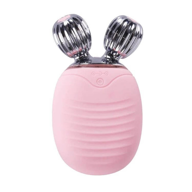 Duosi 2in1 Electric Facial Cleansing Brush For Daily Face Care compact pink silicone brush with dual chrome roller massage heads