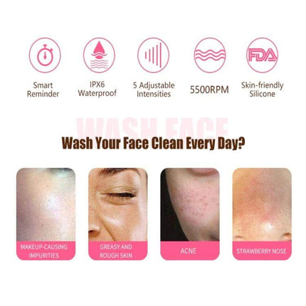 Duosi 2in1 Electric Facial Cleansing Brush For Daily Face Care compact silicone brush IPX6 waterproof 5 intensities gentle vibration massage