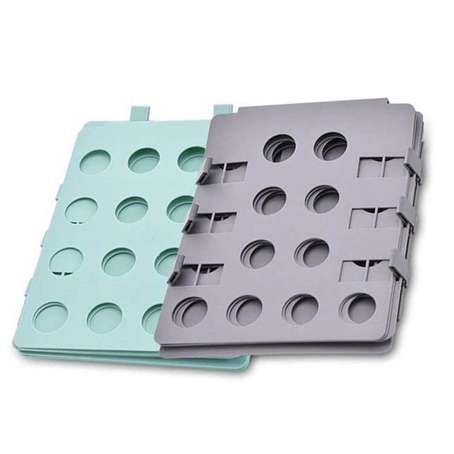 Durable Plastic Laundry Storage Shelf Organizer 66x57 cm in mint and gray, foldable adjustable spacing to secure folded garments