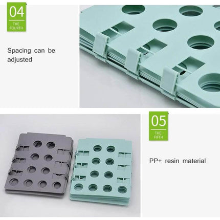 Durable Plastic Laundry Storage Shelf Organizer 66x57 cm showing adjustable spacing and PP+ resin stackable panels