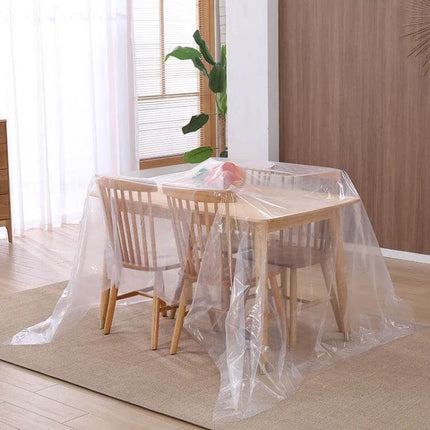 Dustproof Masking Film for Furniture and Walls 55cm x 20m covering dining table and chairs during painting and renovation
