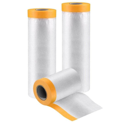 Dustproof Masking Film for Furniture and Walls 55cm x 20m - PE protective roll with orange removable masking tape edges for painting and renovation