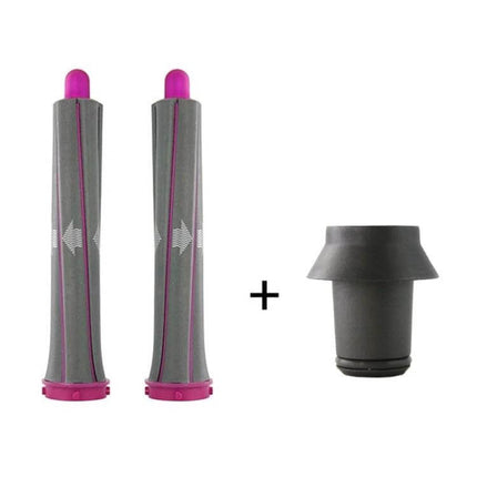 Dyson Hair Dryer Curling Adapter Rose Red Everyday Styling two rose-red curling barrels and a gray adapter for at-home styling