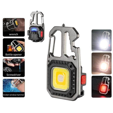 E-SMARTER Mini Bright Light Portable Flashlight Black compact COB LED carabiner with magnetic back, hook, screwdriver and bottle opener for camping