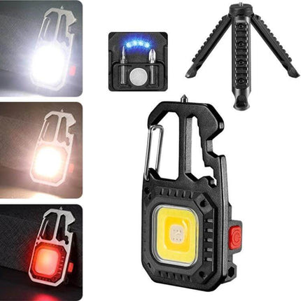 E-SMARTER Mini Bright Light Portable Flashlight Black compact COB LED carabiner with magnetic back, hook lock and screwdriver for hands-free use