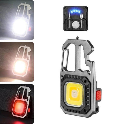 E-SMARTER Mini Bright Light Portable Flashlight Black compact COB LED keychain with magnetic back, hook lock and screwdriver for hiking and maintenance