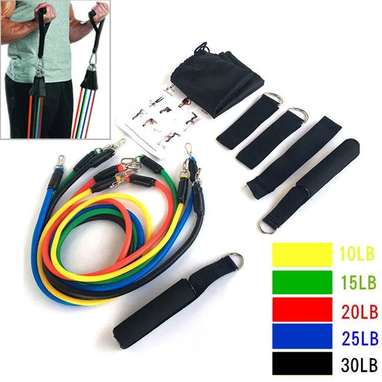 E1107 11 in 1 100lbs Natural Latex Resistance Band Set