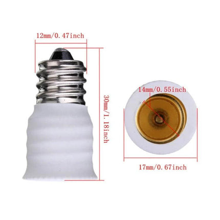 E12 To E14 Socket Adapter For LED Lamps 10 Pcs Set - white E12 to E14 socket converter showing dimensions for LED bulbs