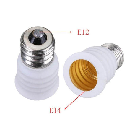 E12 To E14 Socket Adapter For LED Lamps 10 Pcs Set - white E12 to E14 converter pair showing male E12 and threaded E14 interior