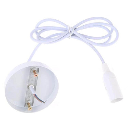 E14 Lamp Holder For DIY Ceiling Chandelier 1m Cable - white PC shell with metal ceiling base and 1m lead for pendant lighting installations