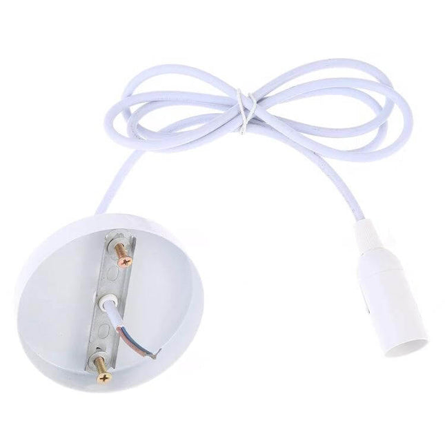 E14 Lamp Holder For DIY Ceiling Chandelier 1m Cable - white PC shell with metal ceiling base and 1m lead for pendant lighting installations