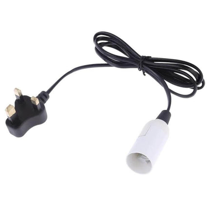 E14 Lamp Holder For Chandelier With 1.5m Extension Cable showing white E14 socket and black 1.5m cord with UK plug