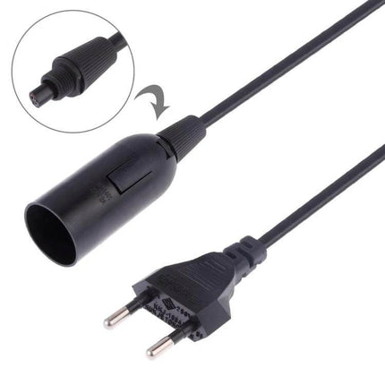 E14 Lamp Holder For Chandelier With 1.5m Extension Cable showing black E14 socket and 1.5m cable with European plug for decorative lighting