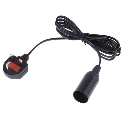 E14 Lamp Holder For Chandeliers With 1.8m Extension Cable - black PET shell lamp holder with 1.8m cable and UK plug for chandeliers, 25x58mm, 250V 2A