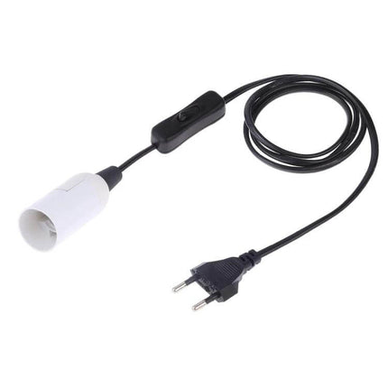 E14 Wire Cap Switch Lamp Holder With 1.2m Extension Cable – white E14 holder, inline switch and 1.2m black cord for bedside or ceiling lamps