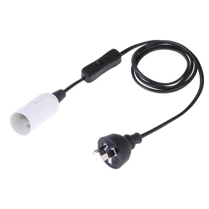 E14 Wire Cap Switch Lamp Holder With 1.2m Extension Cable – white E14 holder with inline switch and 1.2m black cord for ceiling or bedside lamps