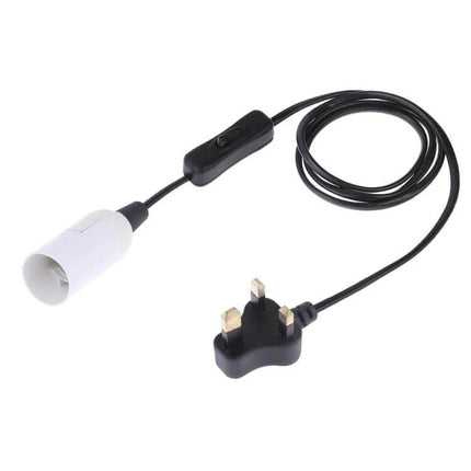 E14 Wire Cap Switch Lamp Holder With 1.2m Extension Cable - inline switch, PET shell, 250V 2A, UK plug, flexible bedside or ceiling use