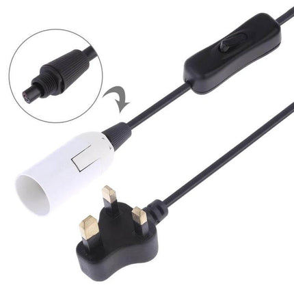E14 Wire Cap Switch Lamp Holder With 1.2m Extension Cable showing inline switch, E14 socket and UK plug