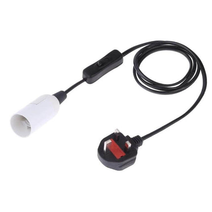 E14 Wire Cap Switch Lamp Holder With 1.2m Extension Cable - white E14 holder, inline switch and UK plug, 1.2m cable for ceiling or bedside lamps