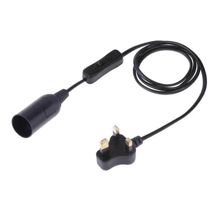 E14 Wire Cap Switch Lamp Holder With 1.2m Extension Cable - black inline switch, UK plug, E14 lamp holder and 1.2m cable