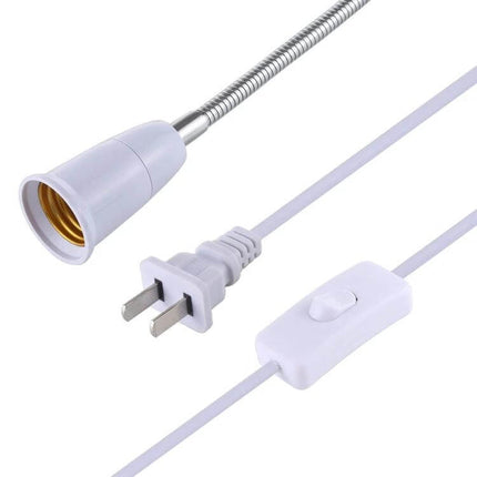 E27 360 Degrees Flexible Clip Lamp Base For Desk Lamp Switch US Plug shown with E27 socket, US plug and inline on/off switch on white cord