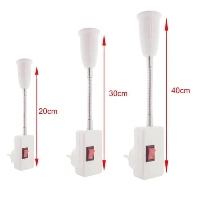 E27 Bulb Holder Extension Socket 20/30/40cm White Silver - white and silver flexible neck pendant extension with switch, 20cm 30cm 40cm lengths