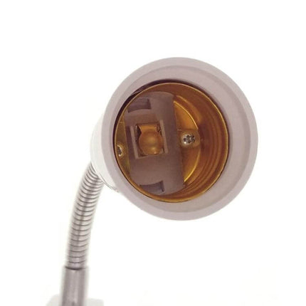 E27 Bulb Holder Extension Socket 20/30/40cm White Silver - close-up of white and silver E27 socket with flexible neck for pendant or desk lamp
