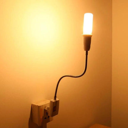 E27 Bulb Holder Extension Socket 20/30/40cm White Silver flexible neck lamp mounted in wall outlet showing 20cm gooseneck height option