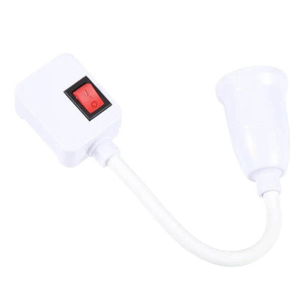E27 Bulb Holder Extension With Switch For Home Lighting showing white plug-in E27 socket extender with red on/off switch and 24.5 cm flexible lead