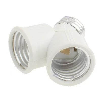 E27 Dual Socket Light Bulb Converter For Two Lamps — white dual E27 splitter adapter for bedside or desk lamps, tool-free upgrade
