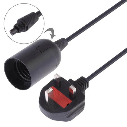 E27 Lamp Holder For Home Lighting With 1.8m Extension Cable UK Plug black E27 socket with 1.8m cable and UK plug for table lamps and DIY lighting