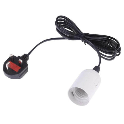 E27 Lamp Holder For Home Lighting With 1.8m Extension Cable UK Plug - white E27 socket with 1.8m black lead and UK three-pin plug