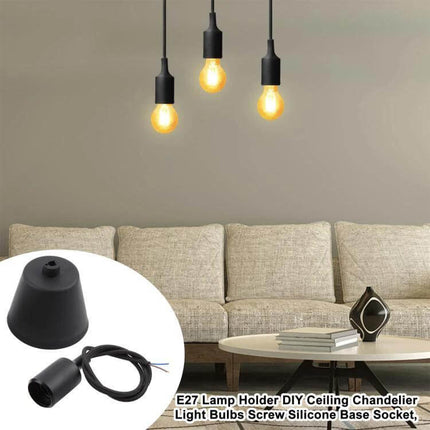 E27 Lamp Holder Silicone Base Socket 1m Black Cable - black silicone ceiling base with E27 socket and 1m cable for pendant lighting