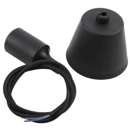 E27 Lamp Holder Silicone Base Socket 1m Black Cable - black silicone ceiling base and E27 socket with 1m braided cable for pendant lighting