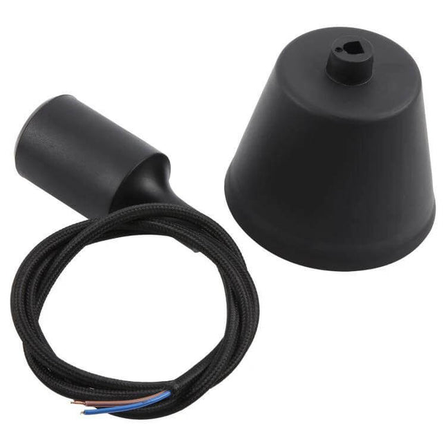 E27 Lamp Holder Silicone Base Socket 1m Black Cable - black silicone ceiling base and E27 socket with 1m braided cable for pendant lighting