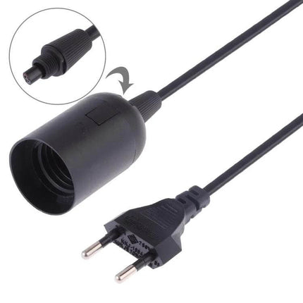 E27 Lamp Holder With Extension Cable - Universal Plug Types black screw-in socket and two-pin plug for DIY pendant lamps