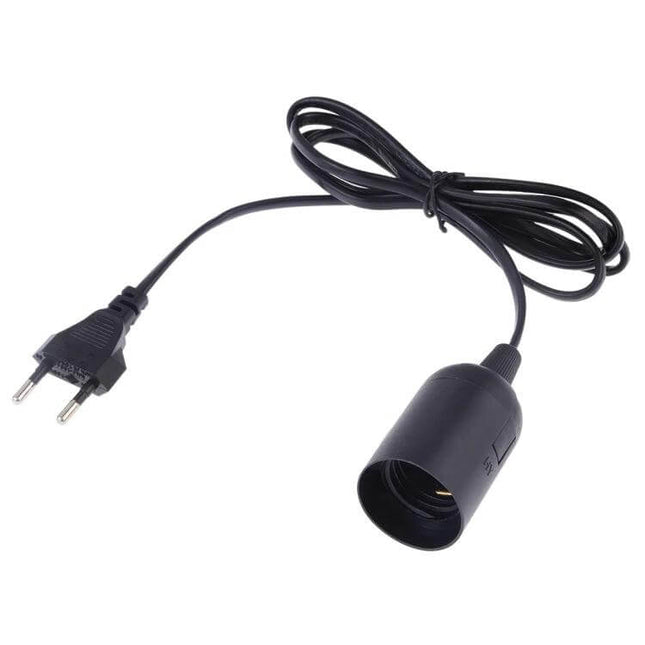 E27 Lamp Holder With Extension Cable - Universal Plug Types compact black E27 screw-in socket with plug and cord for DIY lights