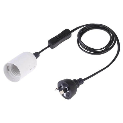 E27 Lamp Holder With On Off Switch For Home Lighting 1.5m Cable - white PET holder, inline switch and 1.5m black cord for DIY lighting